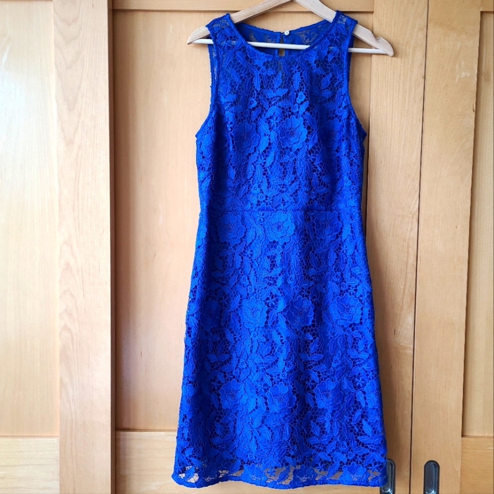 J. Crew Collection Lace Sheath Cocktail Dress, Cobalt/Carribean Blue, Size 8